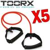 TOORX KIT SUPER RISPARMIO TOORX con 5 Tubi elastici con maniglie resistenza light, colore rosso - Lunghezza 120 cm