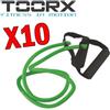 TOORX Kit Maxi Risparmio Toorx con 10 Tubi elastici con maniglie resistenza medium, colore verde - Lunghezza 120 cm