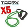 TOORX Kit Risparmio Toorx con 5 Tubi elastici con maniglie resistenza medium, colore verde - Lunghezza 120 cm
