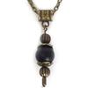 Generic Collana bohémien da donna color bronzo antico con pendente in pietra naturale e catena vintage (Nero opaco)