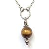Generic Collana donna minimalista in acciaio inox con pendente perla in pietra naturale (Marrone)