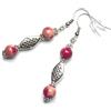 ThurColas Orecchini pendenti donna etnici con perle in pietra naturale giada bianca tinta ematite o turchese ricostituito stile boho chic fatti a mano in Francia (Rosso e verde)