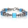 Generic Bracciale rigido donna perle in vetro e cristalli stile chic acciaio inox fatto a mano in Francia (Blu)