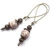 ThurColas Orecchini vintage da donna in bronzo antico con pietre naturali e monachelle lunghe (Rosa)