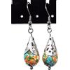 ThurColas Orecchini donna in acciaio inox con perle multicolore in pietre naturali e cono filigranato - design elegante (Arancione e blu)
