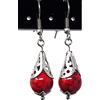 ThurColas Orecchini donna in acciaio inox con perle multicolore in pietre naturali e cono filigranato - design elegante (Rosso)