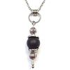 ThurColas Collana da donna in acciaio inox con pendente in pietra naturale dallo stile boho chic (Nero opaco)