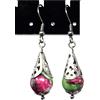 ThurColas Orecchini donna in acciaio inox con perle multicolore in pietre naturali e cono filigranato - design elegante (Verde e rosso)