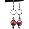 ThurColas Orecchini donna in acciaio inox con anelli e perle multicolore in pietre naturali (Verde e rosso)