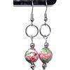 ThurColas Orecchini donna in acciaio inox con anelli e perle multicolore in pietre naturali (Rosa e verde)