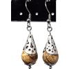 ThurColas Orecchini donna in acciaio inox con perle multicolore in pietre naturali e cono filigranato - design elegante (Marrone chiaro)