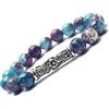 Generic Bracciale donna in pietre naturali con perla centrale tibetana - stile boho chic - fatto a mano in Francia (Viola e blu)