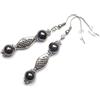 ThurColas Orecchini pendenti donna etnici con perle in pietra naturale giada bianca tinta ematite o turchese ricostituito stile boho chic fatti a mano in Francia (Nero)