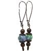 ThurColas Orecchini vintage da donna in bronzo antico con pietre naturali e monachelle lunghe (Blu e verde)