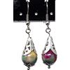 ThurColas Orecchini donna in acciaio inox con perle multicolore in pietre naturali e cono filigranato - design elegante (Verde e marrone)