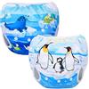 Luxja Riutilizzabile Pannolini da Nuoto (Confezione da 2), Costume Pannolino Lavabili, Impermeabile Pannolino Piscina (0-3 Anni), Penguin + Sea Animals