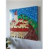 DORON ARTE QUADRO MODERNO ASTRATTO DIPINTO A MANO TELAIO GALLERY BORDI DIPINTI - PAESAGGIO MONTAGNA CASE TETTI ROSSI - 50x50x4 cm -RIF243