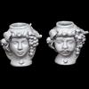 Ceramiche Azzaro & Romano Caltagirone Coppia di Teste di Moro siciliane Bianche in Ceramica di Caltagirone, Fatte a Mano