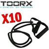 TOORX SET MAXI RISPARMIO con 10 Tubi Elastici Neri con Maniglie, Resistenza Strong, Lunghezza 120 cm