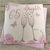 White Cotton Cards SS42-D65 - Biglietto di auguri per il 65° compleanno, con calici da champagne, con rose rosa