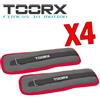 TOORX KIT RISPARMIO TOORX con 4 Coppie di polsiere/cavigliere appesantite 2 x 2 kg, totale 4 kg, colore nero-rosso
