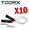 TOORX Kit 10 Corde da Salto Veloce Professionali in Acciaio - Pesi Estraibili e Impugnature Soft Touch