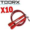 TOORX PROFESSIONAL LINE KIT MAXI RISPARMIO TOORX con 10 Corde da salto veloce in acciaio con manopole in plastica rosse, lunghezza regolabile