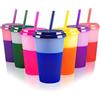 Patinao Set di 7 bicchieri da 12 once che cambiano colore bicchieri- Bicchieri in plastica riutilizzabili con coperchio e cannuccia, ideali per bevande fredde, perfetti per feste, frullati e viaggi