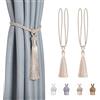 Dalababa 2 Pezzi Fermatende per Tende Corda Intrecciata di Cotone Poliestere Drappo Tieback Clip con Nappa per Tendaggi Finestra,Beige