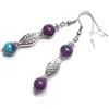 ThurColas Orecchini pendenti donna etnici con perle in pietra naturale giada bianca tinta ematite o turchese ricostituito stile boho chic fatti a mano in Francia (Blu e viola)