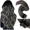 LaaVoo Extension Capelli Veri Microring Invisibili Leggeri 50g | Nero Naturale con Silver, Remy, Leggeri e Invisibili, Uso Quotidiano, 35cm 50 ciocche, Colore 1B-S-1B
