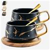 TELANKS - Set di due tazze e due piattini, in porcellana, per case e locali, 300 ml, nero