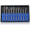 Saipor Set di 10 frese in metallo duro da 3 mm con codolo da carving, set di raspa doppia taglia, per legno, metallo, incisioni, foratura Dremel Tools