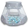 Selonis Tenda 105X90cm/100 Palline Castello Con Palline Colorate Per Bambini, Grigio:Perla/Grigio/Trasparente/Azzurro/Menta