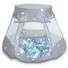 Selonis Tenda 105X90cm/200 Palline Castello Con Palline Colorate Per Bambini, Grigio:Grigio/Bianco/Trasparente/Azzurro