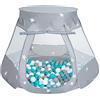 Selonis Tenda 105X90cm/100 Palline Castello Con Palline Colorate Per Bambini, Grigio:Grigio/Bianco/Turchese