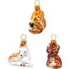 Oberfränkische Glas Set di 3 palline di Natale, animali della foresta