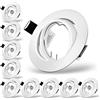 Tofisr Cornice Faretto LED da Incasso per Cartongesso, incl.Portalampada GU10, Portafaretto Rotondo Bianco, Orientabili a 35°, Per 50mm LED e Alogeno, Set da 10