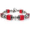 Generic Bracciale rigido da donna in acciaio inossidabile con perle di vetro rosso e perline di strass