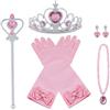 Vicloon Nuovi Costumi da Principessa Set di 7 Pezzi Dono da Tiara, Accessori per Vestire Principessa, Accessori Diadema, Guanti, Bacchetta Magica, orecchino, Collana da 3 a 9 Anni (Rosa)