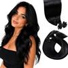 LaaVoo 55cm Extension Capelli Veri Cheratina Nero Jet 50g 50 Ciocche, K Tip cheratina, Leggeri e Invisibili, Comodi da Indossare, per Feste e Cerimonie Colore 1