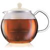 Bodum - Teiera con Filtro in Vetro borosilicato, con Manico in Vetro e Coperchio in plastica colorato, 1 litro Bianco