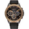 Tommy Hilfiger Orologio Analogico Multifunzione al Quarzo da Uomo con Cinturino in Pelle Nero - 1791893
