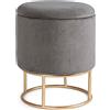 Sedute TP 70 pouf contenitore tondo in velluto grigio con telaio oro L35 cm
