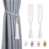 Dalababa 2 Pezzi Fermatende per Tende Corda Intrecciata di Cotone Poliestere Drappo Tieback Clip con Nappa per Tendaggi Finestra,Bianco