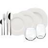 Villeroy & Boch - Wonderful World White 4 Friends Set da tavola, 36 pz servizio per feste, porcellana Premium, bianco, acciaio inossidabile 18/10, bicchiere di cristallo