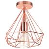 iDEGU Vintage Plafoniera industriale in metallo lampada da soffitto paralume lampe nero diamante gabbia design retrò lampadario E27 per camera soggiorno cucina Ø 25 cm oro rosa