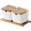 OnePine Set di 2 portaspezie in Ceramica, condimenti Contenitore Zuccheriera con Coperchio Cucchiaio Vassoio, Design Elegante, per Casa e Cucina