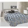 PELLECCHIA COLORI Telo Copriletto Primaverile Estivo In Piquet Ideale Come Telo Arredo, Coperta Salva Letto 1 Piazza, Fantasia Mongolfiere e Città | Petrolio/Blu, Singolo (170 x 280)