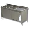 Ristoattrezzature Modello: 100600022026001,Lavello in acciaio inox armadiato 180x70x85h cm 2 vasche con gocciolatoio a dx 2 porte scorrevoli EC